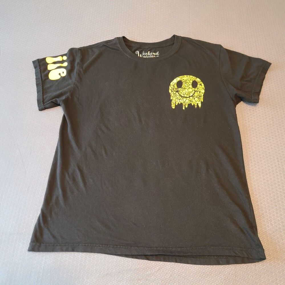 Weekend Warrior Acid Smiley Face Medium Black/Yellow Graphic T-Shirt Funky